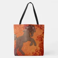 Majestic Horse in Asian Floral Tapestry Tote Bag