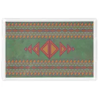 Southwest Sagebrush Green Geometric Design Acrylic Acrylic Tray