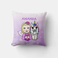 Cute Fairy and Unicorn Throw Pillow