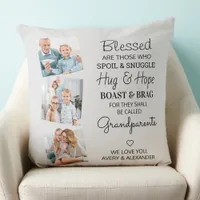 Modern Grandparents Poem 3 Photo Silver Gray Throw Pillow
