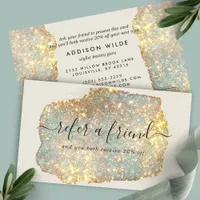 Holographic Signature Script Modern Glam Glitter Referral Card