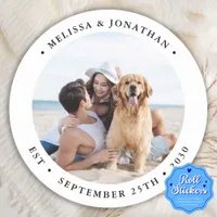 Simple Modern Photo Personalized Wedding Favors  Classic Round Sticker