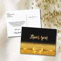 Thank you card birthday black gold bow