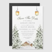 Winter Cabin Save The Date Magnet | Rustic Snow