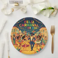 Feliz Carnaval de Rio Colorful Dancers Celebration Paper Plates