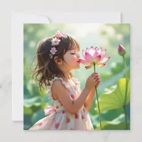 Pretty Little Girl Smelling a Pink Rose