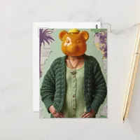 Surreal Honey Bear Woman Mixed Media Collage Postcard