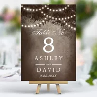 Rustic Brown Tree String Of Lights Wedding Table Number