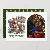 Woodland Squirrel Rustic Forest Christmas Photo Holiday Card