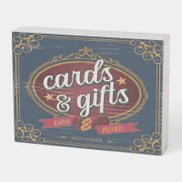 Retro Typography Cards & Gifts Blue/Gold ID645 Wooden Box Sign