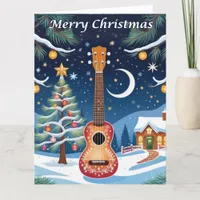 Ukulele Musical Instrument Snow Large Christmas Card