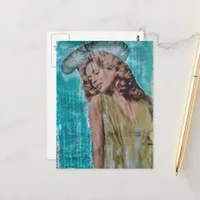 Retro lady Mixed media collage Postcard