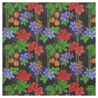 Jamaican National Flower and Fruit Tropical Black Fabric