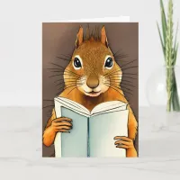 Cute Sketch Watercolor Squirrel Reading a Book Card