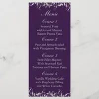 purple and silver gray wedding menu cards