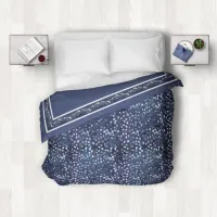 Watercolor Snowdrops and Border Navy ID726  Duvet Cover