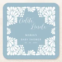 Blue Talavera Cielito Lindo Boy Baby Shower Square Paper Coaster