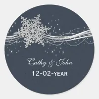 Blue Silver Snowflakes wedding favor stickers