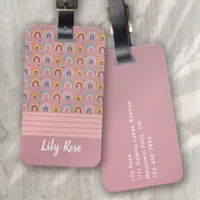 Pink Rainbow Calligraphy Monogram  Luggage Tag