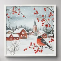 Christmas Watercolor Winter Landscape Berries Bird Peel And Stick Photo Tile