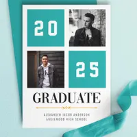 Teal Modern Photo Collage Grad Announcement