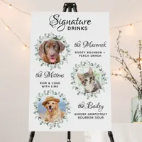 3 Pets Signature Drinks Greenery Wedding Bar Sign