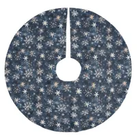 Simple Dark Blue with Snowflakes Brushed Polyester Tree Skirt