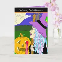 Trick or Treat Witch One Hand Drawn Cartoon Witch Card