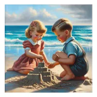 Children Building a Sandcastle on the Beach  Acrylic Print