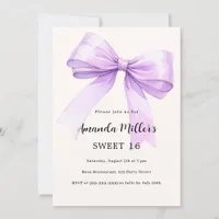 Lavender bow cream elegant Sweet 16 Invitation