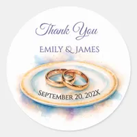 Elegant Watercolor Golden Rose Wedding Rings Classic Round Sticker