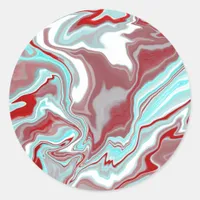 Teal, Burgundy, Red and White Marble Swirls   Classic Round Sticker