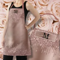 Monogram Name Rose Gold Dripping Metallic Glitter Apron