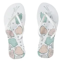 WEDDING SHOES | Modern Seashells Coral and Teal Flip Flops
