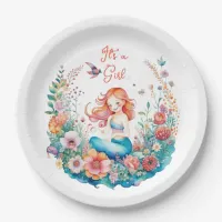 Pretty Mermaid Girl's Baby Shower It's a Girl Paper Plates