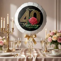 Elegant 40th Birthday Pink Rose Gold Floral Name Balloon