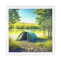 Tent in a Beautiful Forest by a Lake Acrylic Tray