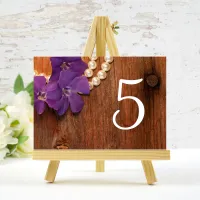 Purple Periwinkle Pearls Barn Wood Country Wedding Table Number