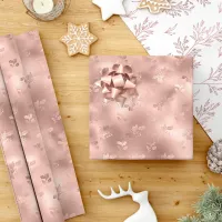 Rose Gold Christmas Holly Leaves Elegant Wrapping Paper