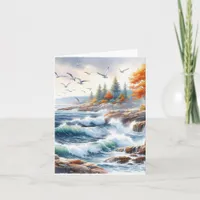 Serene Fall Watercolor Coastal Seascape Blank Note Card