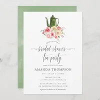 Blush & Sage Green Floral Bridal Shower Tea Party Invitation