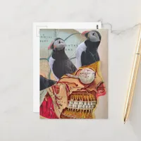 Puffin Birds on the Brain Surreal mixed media  Postcard
