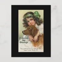 Vintage Girl and Dog St. Patrick's Day Postcard