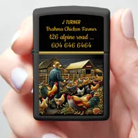 Farmers Tending to Leghorn Chickens at Twilight Zippo Lighter