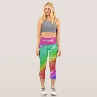 Rainbow Shellfish Pattern Personalize Name Capri Leggings