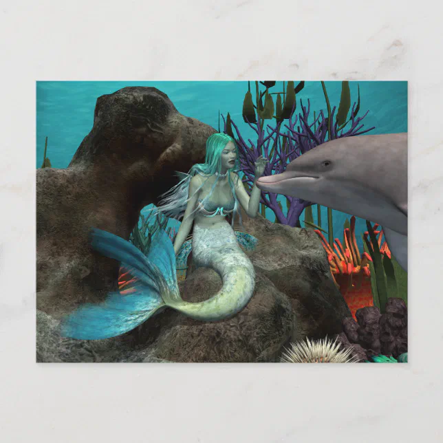 Mermaid and Dolphin Under the Sea Postcard