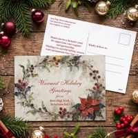 Red Gold Poinsettia Corporate Christmas Holiday Postcard