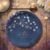 Watercolor Snowdrops Wedding Navy/Copper ID726 Paper Plates