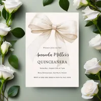 Beige cream bow Quinceanera luxury Invitation