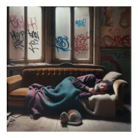 Homeless Man Sleeping in Abandoned Building   Acrylic Print